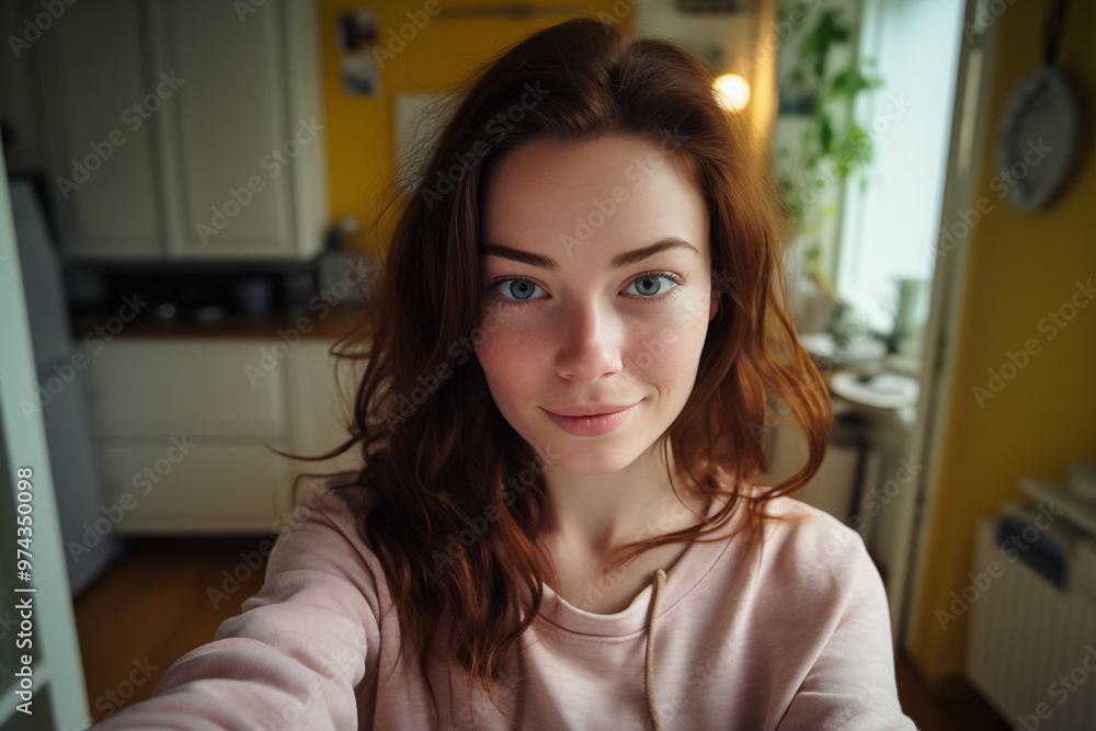 Young pretty brunette girl at indoors making a selfie Young pretty brunette girl at indoors making a selfie