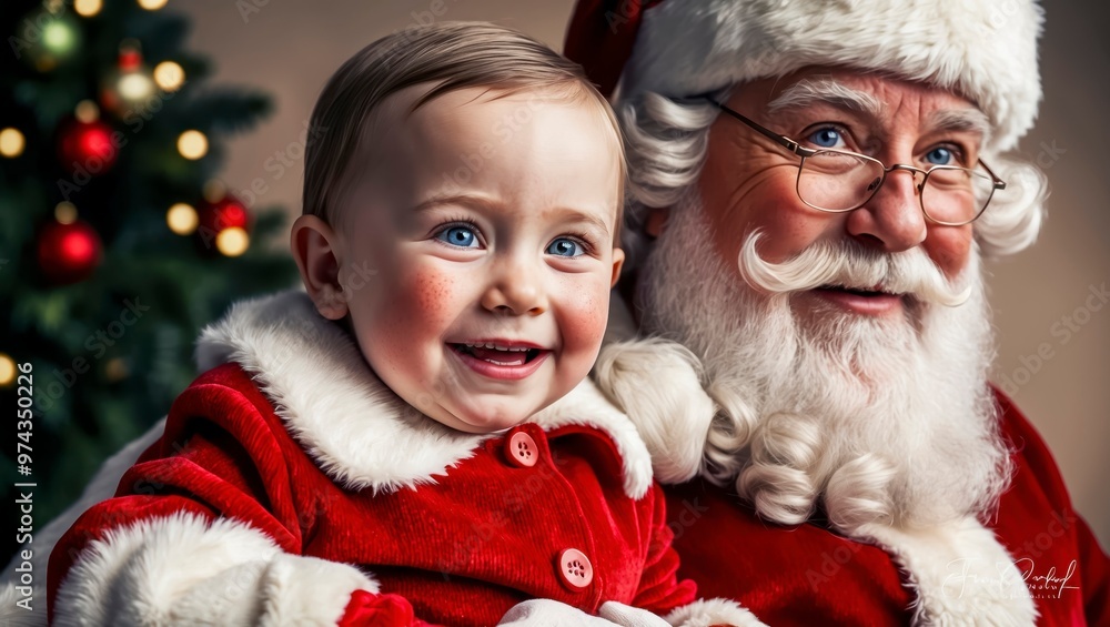 Joyful Child Smiles With Santa Claus During a Festive Holiday Celebration Indoors Joyful Child Smiles With Santa Claus During a Festive Holiday Celebration Indoors