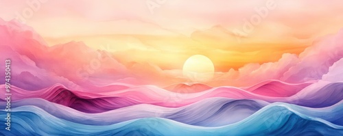 Soft strokes, ripple waves, blending vibrant hues, watercolor style