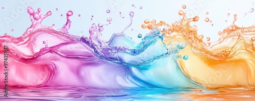 Wet splashes, flowing motion, diverse color palette, watercolor style