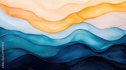 Abstract pigment flow, drifting waves, muted tones, watercolor style