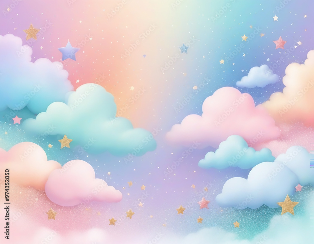 Pastel colorful dream background with glitter stars and colorful clouds. AI Generate Pastel colorful dream background with glitter stars and colorful clouds. AI Generate