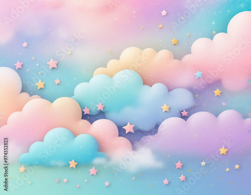 Pastel colorful dream background with glitter stars and colorful clouds. AI Generate