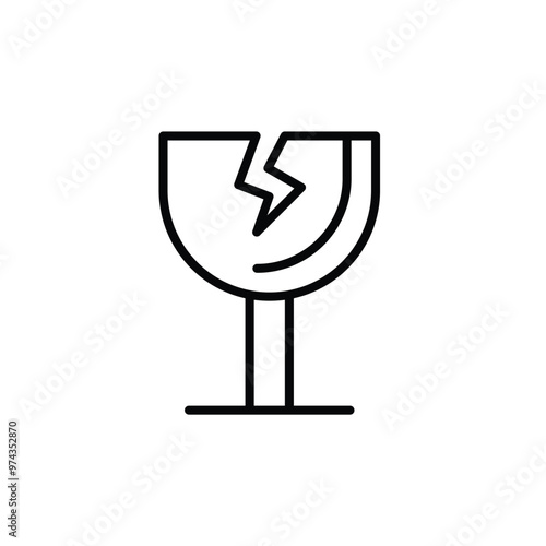 A black and white icon depicting a glass with a lightning bolt through it, symbolizing fragility and the need for careful handling.