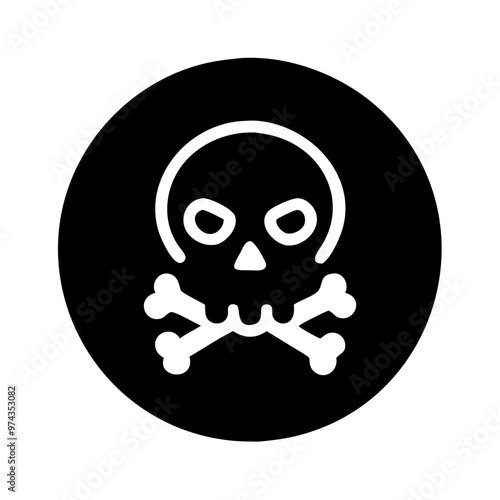 Vector icon of a skull and crossbones on a black background with copy space
