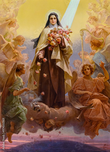 St Thérèse of Lisieux. A painting of St Thérèse of Lisieux in Chiesa di Santa Teresa del Bambin Gesù in Panfilo, Rome, Italy.