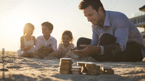 Financial Freedom or Family Time?  Businessman's Beachside Dilemma photo