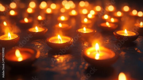 Wallpaper Mural Diwali diya lamps, glowing light pattern, 3D illustration Torontodigital.ca