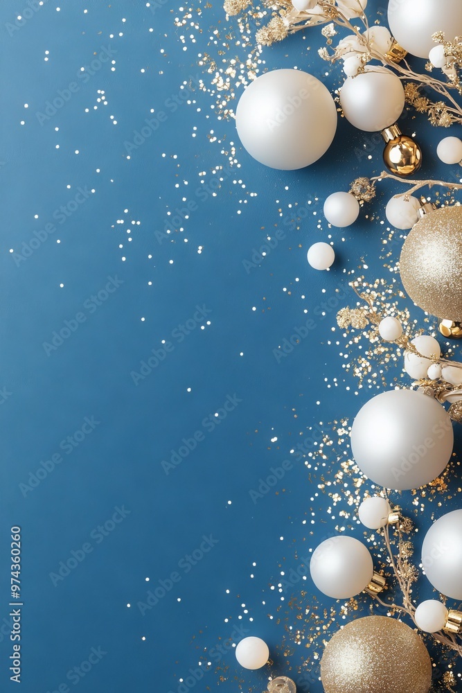 Gold and White Christmas Decor With a Sparkling Blue Background for Festive Celebrations Gold and White Christmas Decor With a Sparkling Blue Background for Festive Celebrations