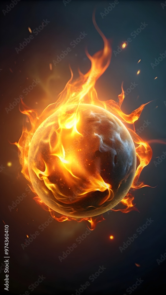 burning sphere with bright flames in dark backdrop burning sphere with bright flames in dark backdrop