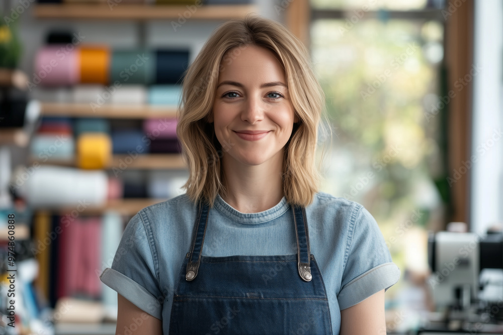 Smiling Woman in Apron at Sewing Studio
Smiling Woman in Apron at Sewing Studio
