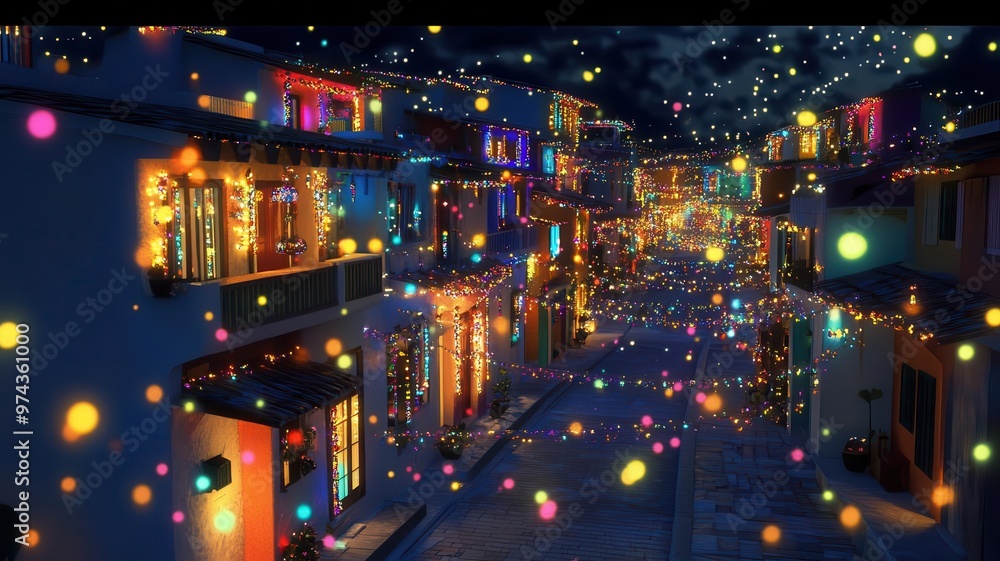 Obraz premium Indian street during Diwali, houses adorned with lights, 3D illustration