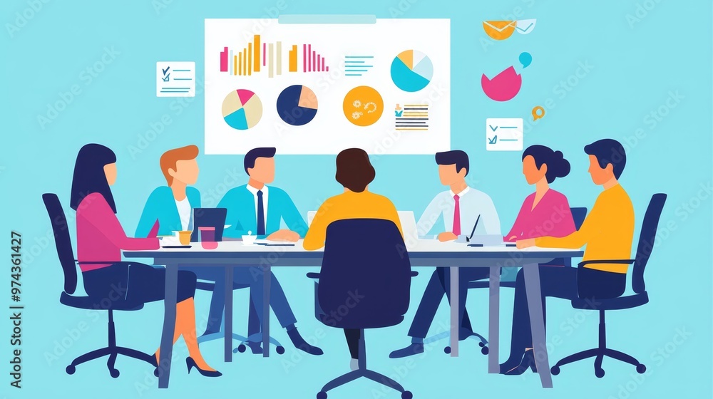 Creative Business Meeting - Corporate Team Brainstorming in Office Setting, Vector illustration Creative Business Meeting - Corporate Team Brainstorming in Office Setting, Vector illustration