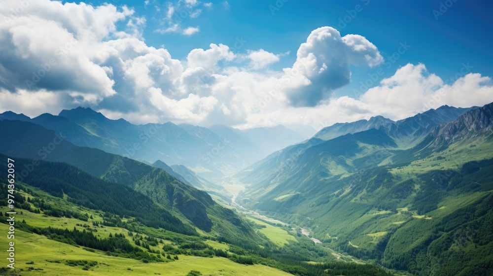 A breathtaking view of a valley nestled between rolling green hills. The sky is a bright blue, dotted with fluffy white clouds. A breathtaking view of a valley nestled between rolling green hills. The sky is a bright blue, dotted with fluffy white clouds.