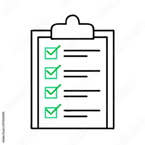 Checklist icon, task management theme, in black and green colors on a white background