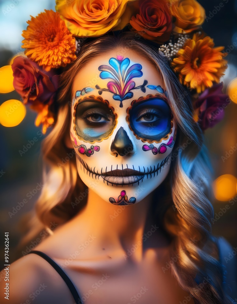 Day of the Dead Makeup with Flowers and Sugar Skull Day of the Dead Makeup with Flowers and Sugar Skull