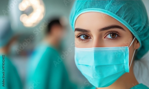 Healthcare Professional in a Surgical Environment Wearing a Mask and Cap During an Operation