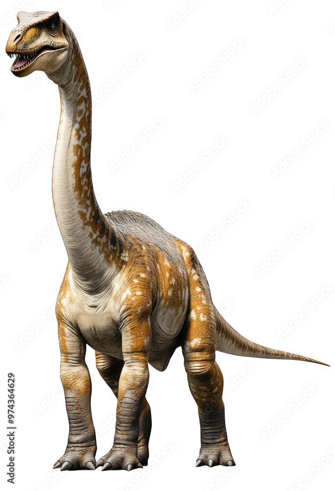 A full-body side view of a detailed Brachiosaurus on a white background - AI Generated Digital Art. A full-body side view of a detailed Brachiosaurus on a white background - AI Generated Digital Art.
