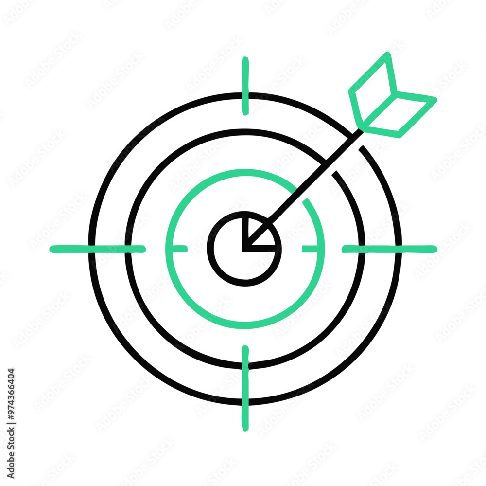 Target icon, goal setting theme, in black and green colors on a white background Target icon, goal setting theme, in black and green colors on a white background