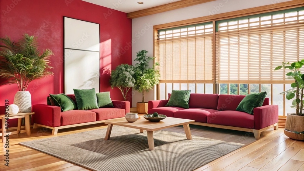 Minimalist, japandi interior design of modern living room.
Minimalist, japandi interior design of modern living room.