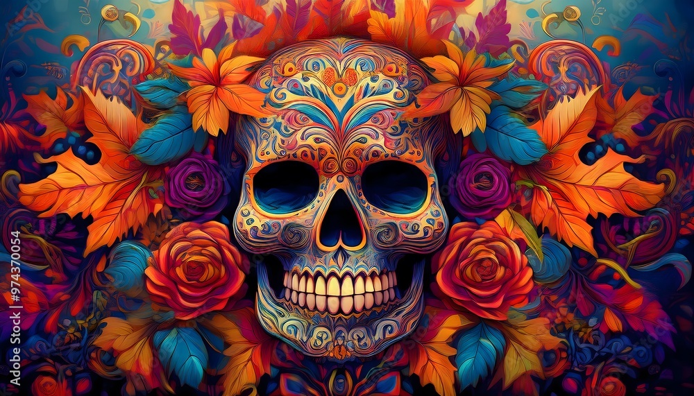 Day of the Dead Makeup with Flowers and Sugar Skull Day of the Dead Makeup with Flowers and Sugar Skull