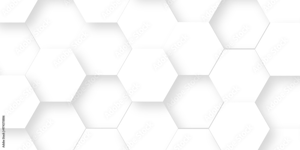 Naklejka premium White pattern shadow polygonal square web connection. Vector abstract 3d white hexagon realistic mesh cell honeycomb texture. geometric white grid emboss hexagonal background. luxury emboss honeycomb 