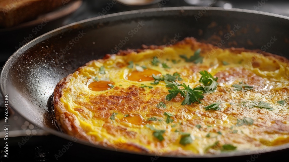 Omelette in frying pan. Omelette in frying pan.