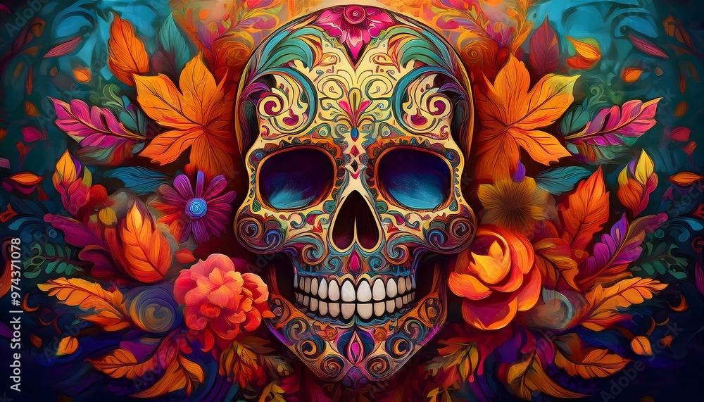 Day of the Dead Makeup with Flowers and Sugar Skull Day of the Dead Makeup with Flowers and Sugar Skull
