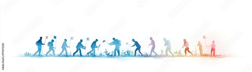 Fototapeta premium A team planting flags on a completed project model, celebrating collective achievement and the successful attainment of set objectives