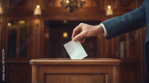 A man in a suit voting in an election .Close-up image. photo