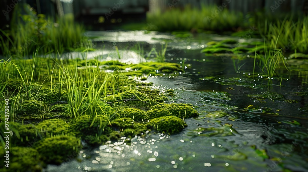Close-Up of Lush Green Moss and Water in a Forest Stream Close-Up of Lush Green Moss and Water in a Forest Stream