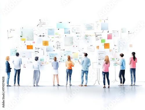 A collaborative workshop scene with vibrant idea boards and engaged participants, illustrating energetic presence and collective progress towards goals
