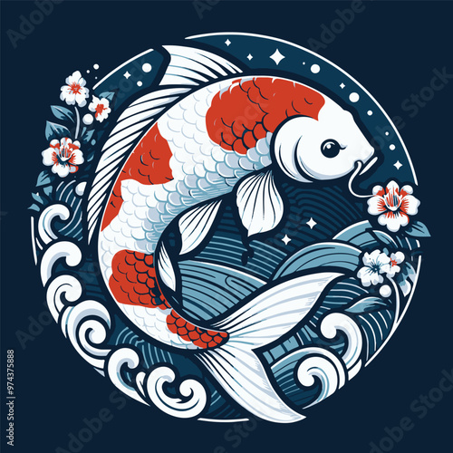 Hand drawn Koi Fish vector Illustration, Koi Sketch clipart, koi aquarium fish.