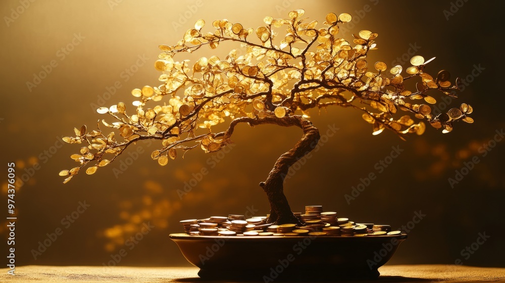 Golden Bonsai Tree with Coin Leaves: A Glowing Symbol of Prosperity Golden Bonsai Tree with Coin Leaves: A Glowing Symbol of Prosperity