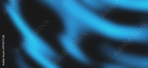 Blurred background of black blue waves with grainy texture