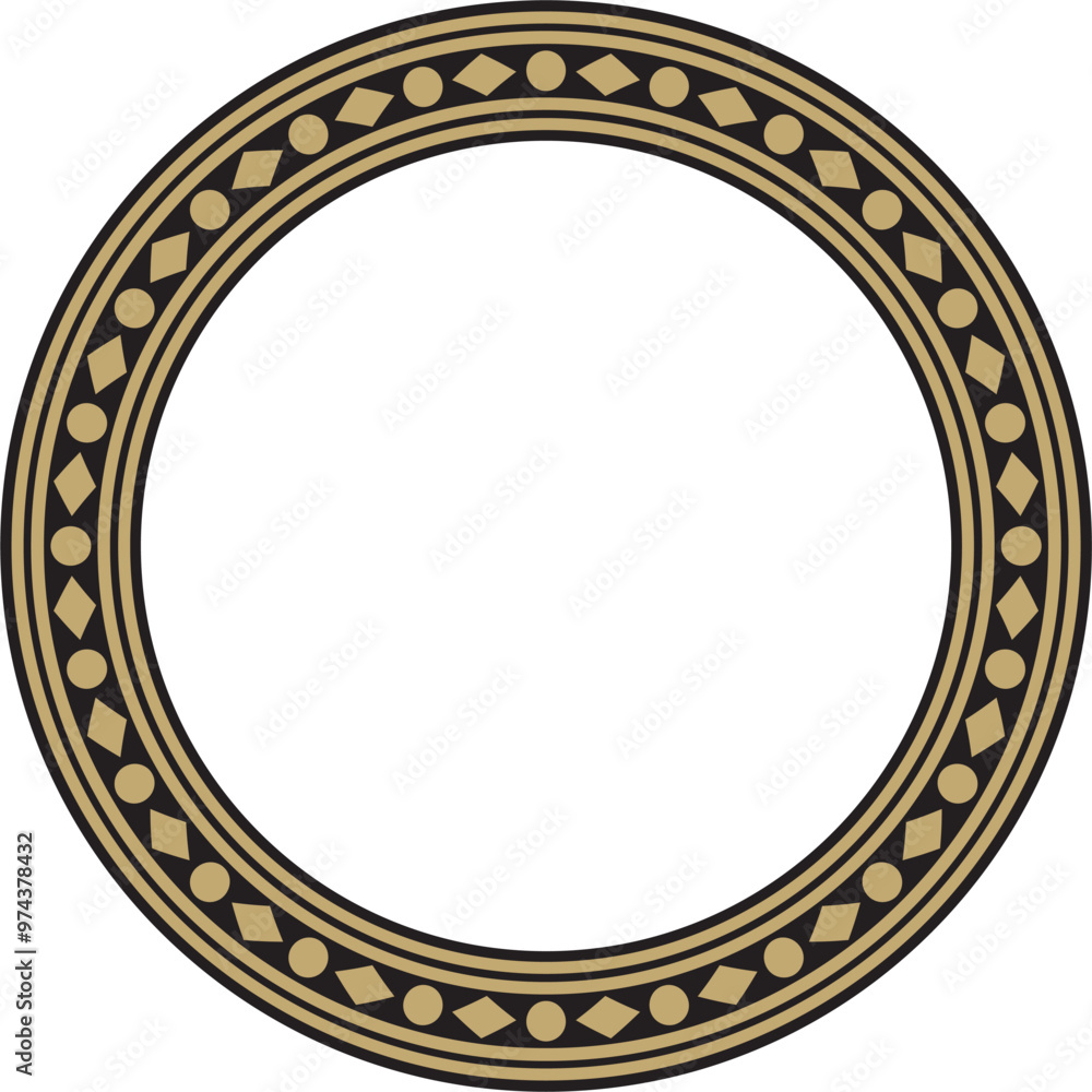 Vector round gold and black ancient Russian ornament. Slavic border, frame. Circle, ring. Painting of the royal chambers Vector round gold and black ancient Russian ornament. Slavic border, frame. Circle, ring. Painting of the royal chambers