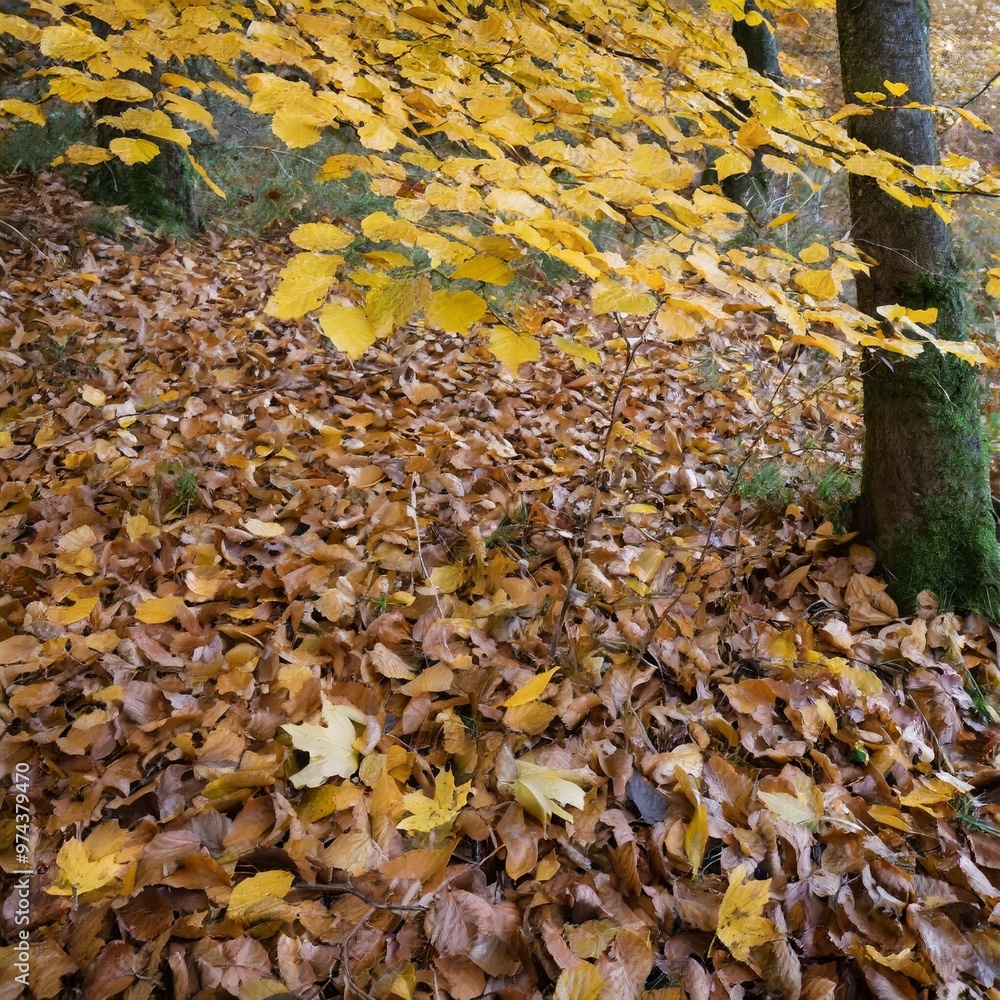 Golden Autumn Leaves Creating a Carpet of Color in a Tranquil Forest Golden Autumn Leaves Creating a Carpet of Color in a Tranquil Forest