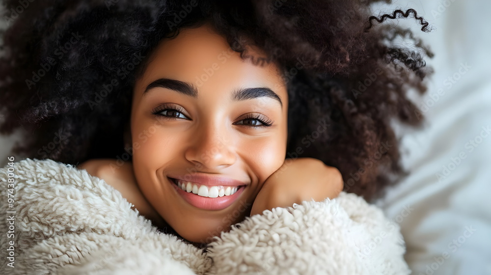 Joyful Smiling Woman Cozy Blanket Natural Beauty Happiness Comfort Joyful Smiling Woman Cozy Blanket Natural Beauty Happiness Comfort