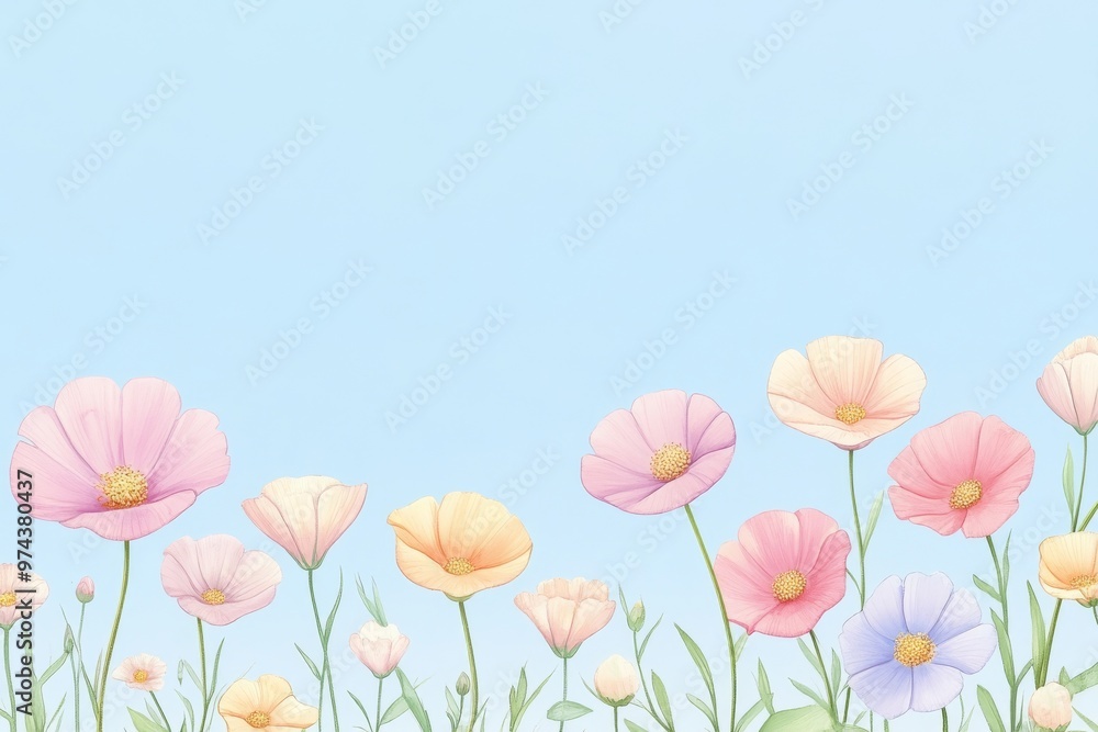 A vibrant field of pastel flowers under a soft blue sky, perfect for nature-inspired designs and serene backgrounds. A vibrant field of pastel flowers under a soft blue sky, perfect for nature-inspired designs and serene backgrounds.