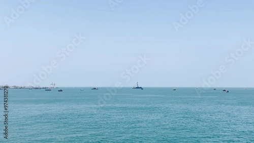 boat on the sea at dwarka, gujarat, india photo