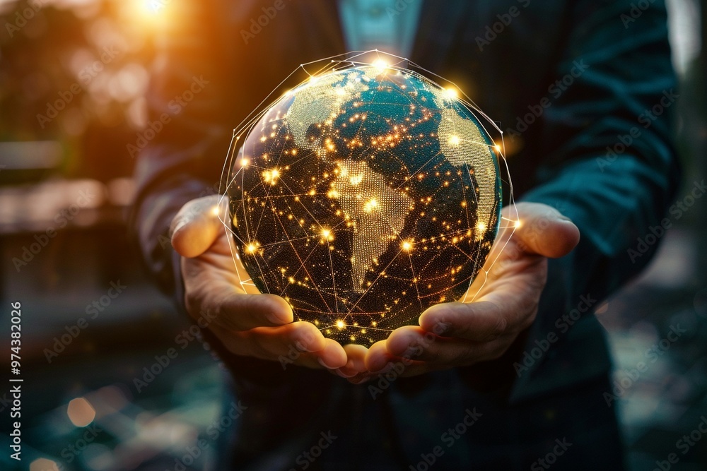 Fototapeta premium Illuminated Global Network in Hands