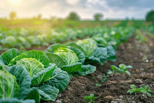 Lush Cabbage Field at Sunrise