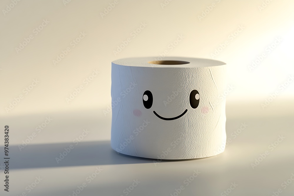 A single roll of toilet paper with a happy face drawn on it. A single roll of toilet paper with a happy face drawn on it.