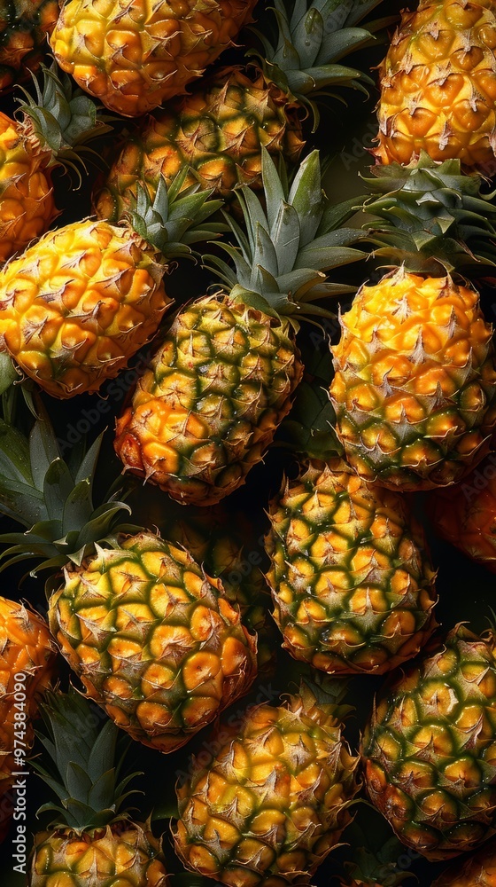 Fresh Pineapples Nestled Together in a Market Display on a Sunny Afternoon Fresh Pineapples Nestled Together in a Market Display on a Sunny Afternoon