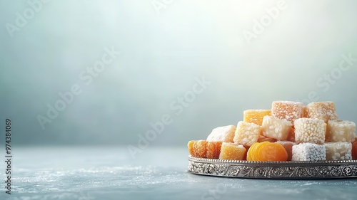 Obraz na płótnie Diwali sweets displayed on an ornate silver tray, 3D illustration w salonie