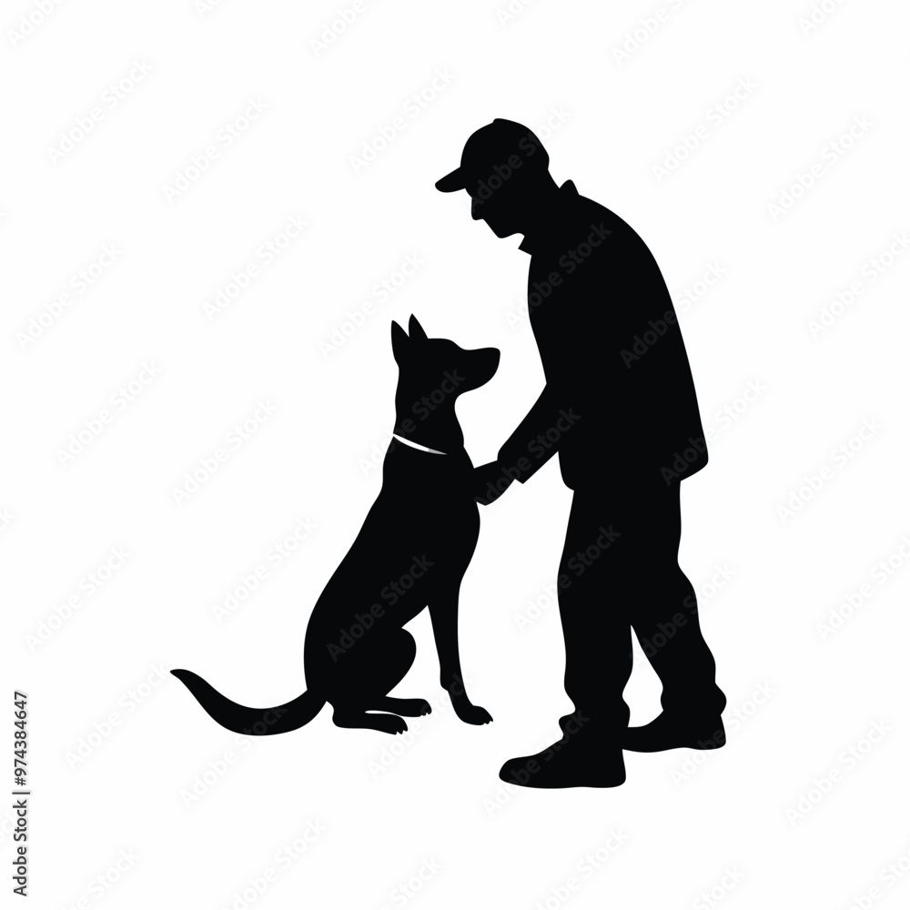 A man and a dog are sitting vector silhouette, a white background A man and a dog are sitting vector silhouette, a white background