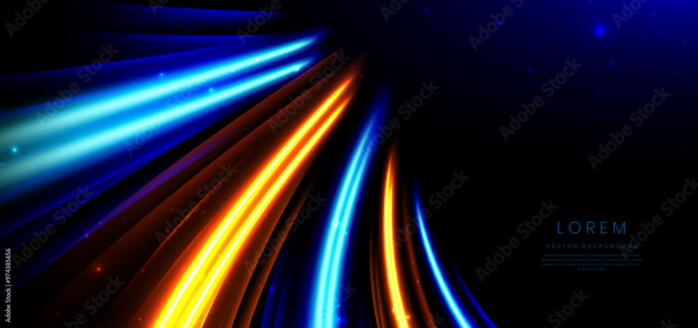 Abstract blue and orange neon diagonal glowing on black background with lighting effect sparkle. Abstract blue and orange neon diagonal glowing on black background with lighting effect sparkle.