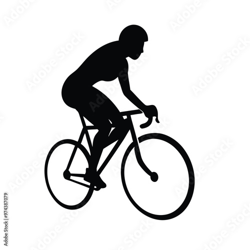  a person riding a bike, vector silhouette, white background,