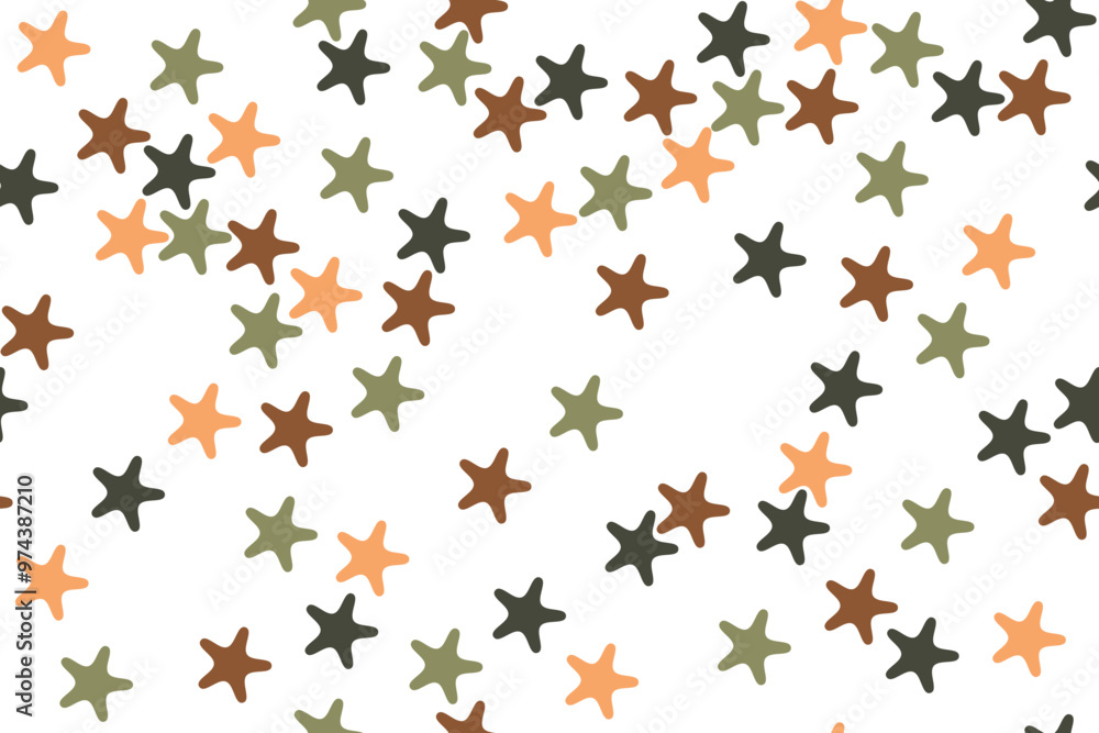 Abstract seamless pattern with round corner star shape in autumn red yellow green on white background. Vector illustration. For masculine shirt lady dress casual textile cloth print wallpaper cover Abstract seamless pattern with round corner star shape in autumn red yellow green on white background. Vector illustration. For masculine shirt lady dress casual textile cloth print wallpaper cover