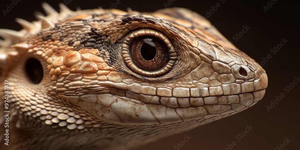Macro shot of a lizard's textured scales and vibrant orange eye Macro shot of a lizard's textured scales and vibrant orange eye